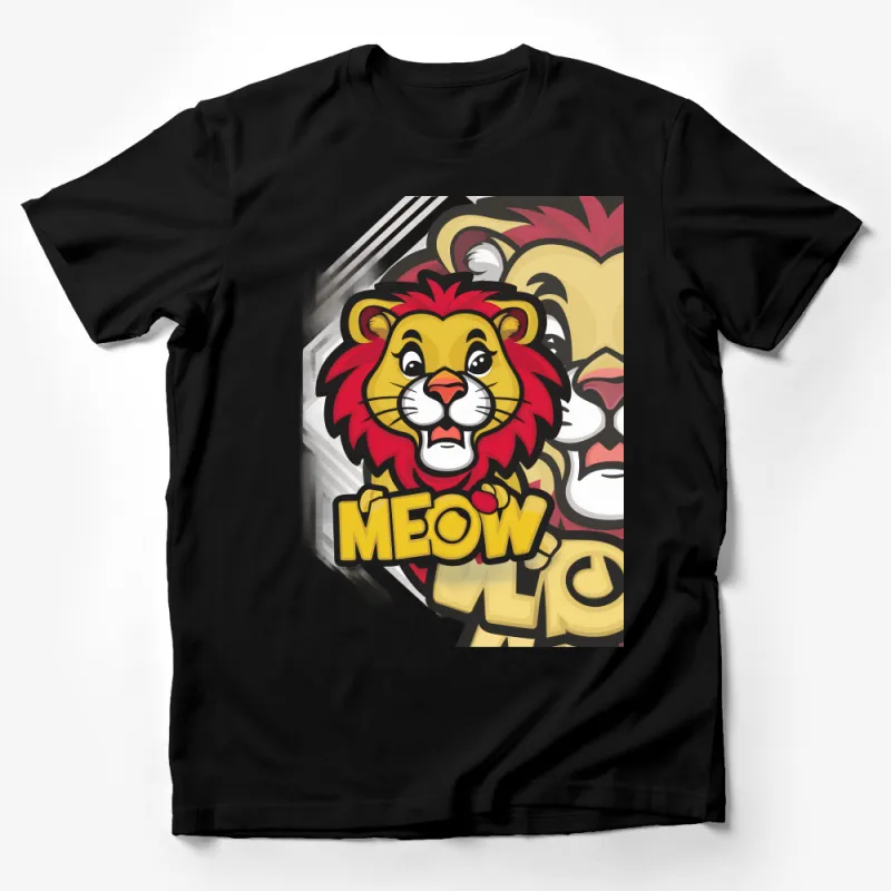 Cartoon Lion T-Shirt, Funny Jungle Animal Tee, Quirky Lion Saying Meow, Graphic Tee for Men and Women, Unique Gift Idea, Casual Wear Male T-Shirt