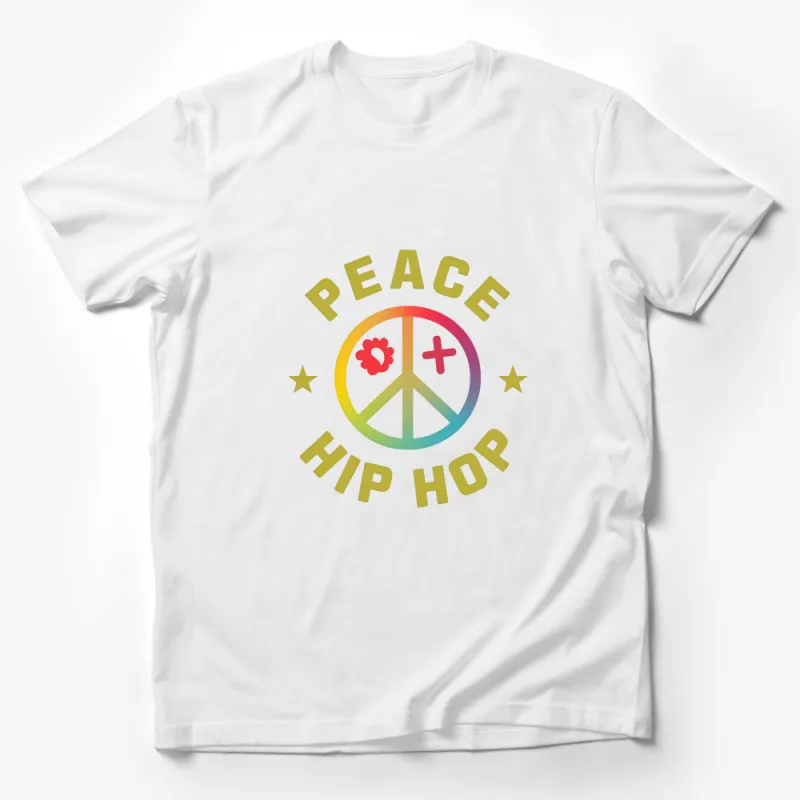 Colorful Peace Sign Hip Hop T-Shirt, Retro Style Flower Power Tee, Unisex Festival Clothing, Casual Streetwear Top Male T-Shirt