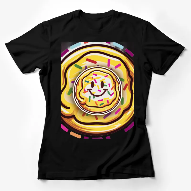 Whimsical Smiley Face Pancake Graphic Tee, Colorful Sprinkles, Unisex T-Shirt, Casual Breakfast Design, Fun Foodie Shirt, Unique Print Female T-Shirt