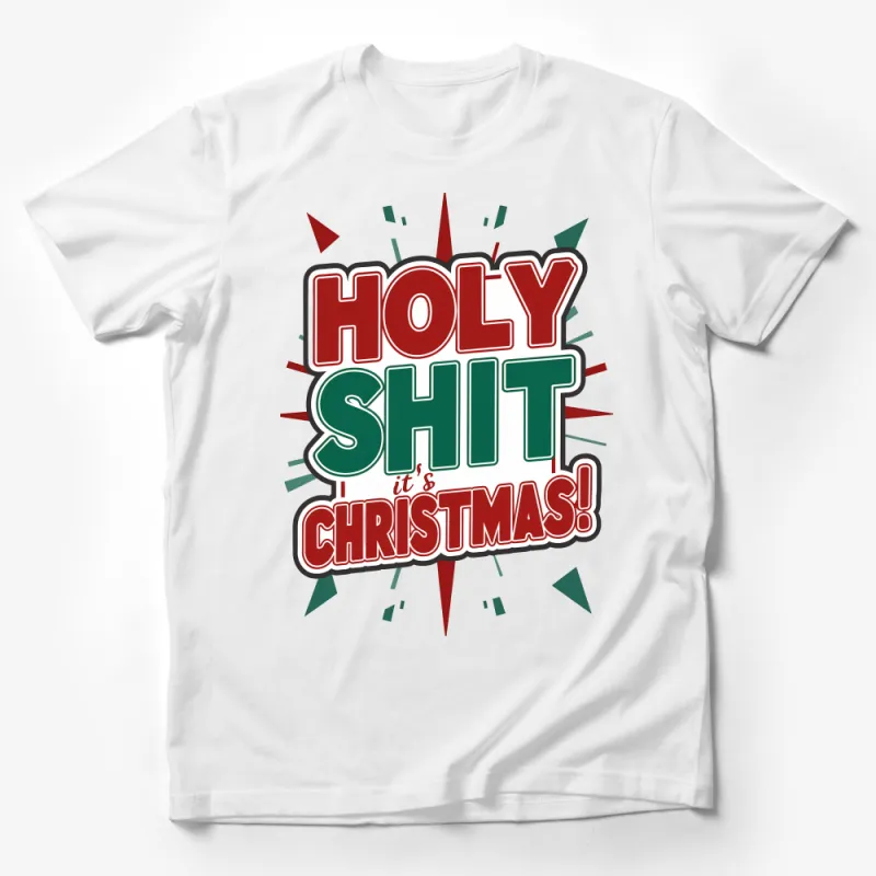 Festive Holiday T-Shirt Holy Shit It's Christmas!, Retro Style Christmas Tee, Funny Xmas Party Shirt, Unisex Adult Christmas Top Male T-Shirt