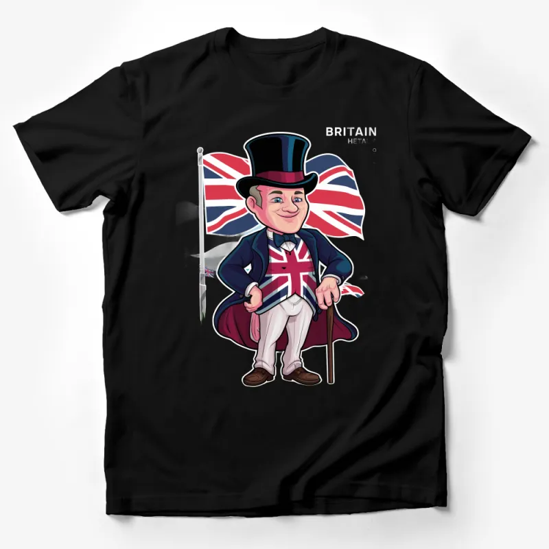 British Pride Tee, Union Jack Flag Gentleman, Patriotic UK T-Shirt, England Theme, Novelty Cartoon Character Apparel Male T-Shirt