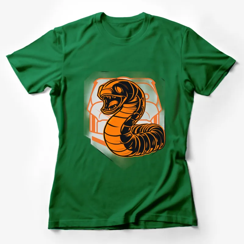 Men's Graphic Tee Orange Black Cobra Snake Design, Casual Streetwear T-Shirt, Unique Serpent Artwork Shirt, Bold Animal Print Top Female T-Shirt