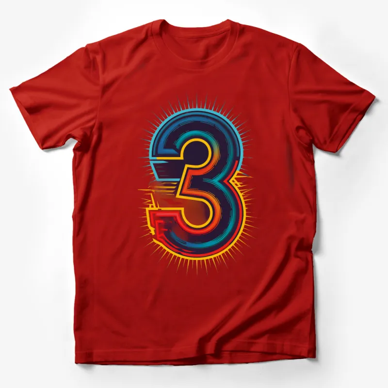 Retro Style Vibrant Number 3 Graphic Tee, Unisex Bold Colorful Shirt, Casual Streetwear Top, Cool Vintage Inspired Design Male T-Shirt