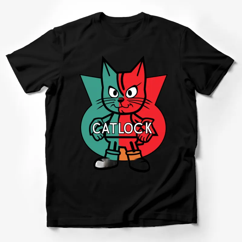 Colorful Cat Cartoon T-Shirt, Funny Cat Superhero Graphic Tee, Unisex Adult Casual Wear Male T-Shirt