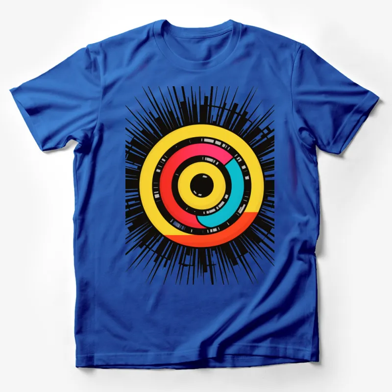 Abstract Sunburst Graphic Tee, Vibrant Colorful Circle Design, Unisex T-Shirt for Casual Wear Male T-Shirt