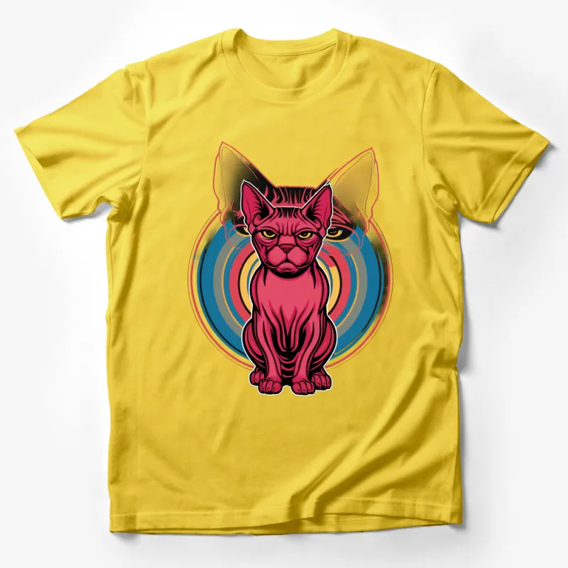 Funky Red Cat T-Shirt, Retro Sphynx Cat Tee, Cool Feline Lover Shirt, Unique Graphic Design Top, Unisex Casual Wear Male T-Shirt