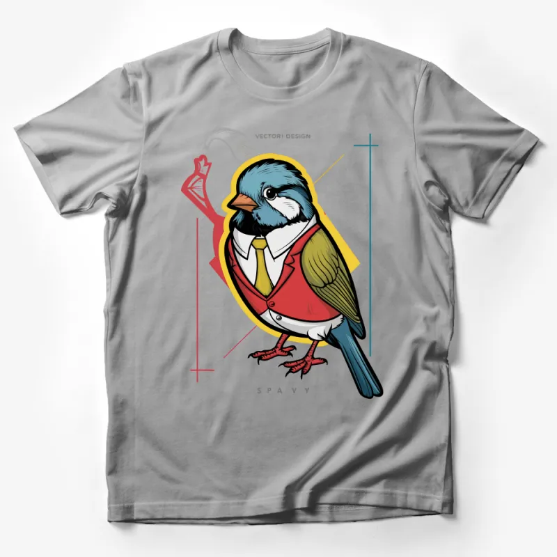 Unique Stylish Bird Illustration T-Shirt, Hipster Animal with Suit and Tie, Cool Graphic Tee, Urban Fashion Top, Unisex Gift Idea Male T-Shirt