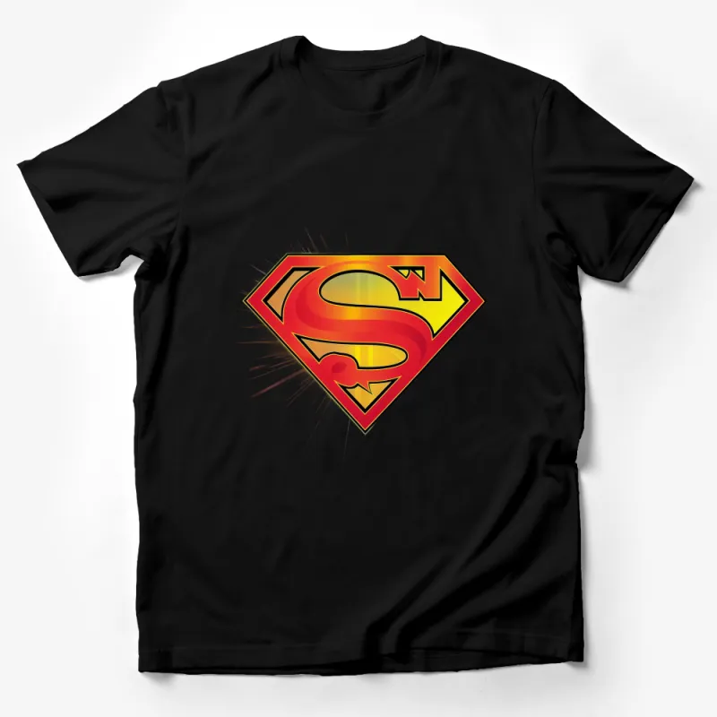 Superhero Emblem Graphic Tee, Vibrant Comic Book Logo Shirt, Casual Unisex Clothing, Gift for Fans Male T-Shirt