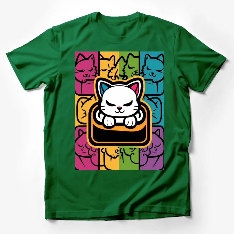 Colorful Cat Mosaic T-Shirt, Cute Feline Pop Art Tee, Unisex Cat Lover Shirt, Vibrant Multi-Colored Kitty Apparel Male T-Shirt