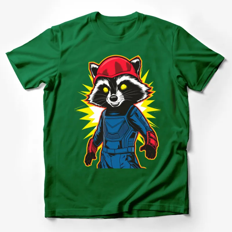 Cool Raccoon Superhero T-Shirt, Comic Style Animal Tee, Bold Graphic Shirt, Unisex Tee for Fans Male T-Shirt