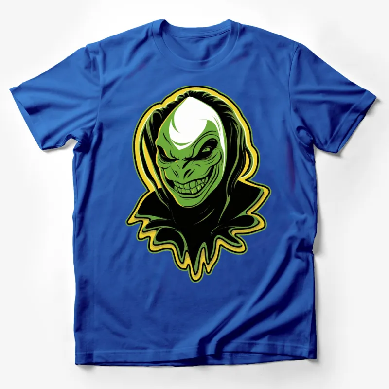 Villainous Grin Graphic Tee, Green Menace Comic Style T-Shirt, Unisex Superhero Nemesis Shirt Male T-Shirt