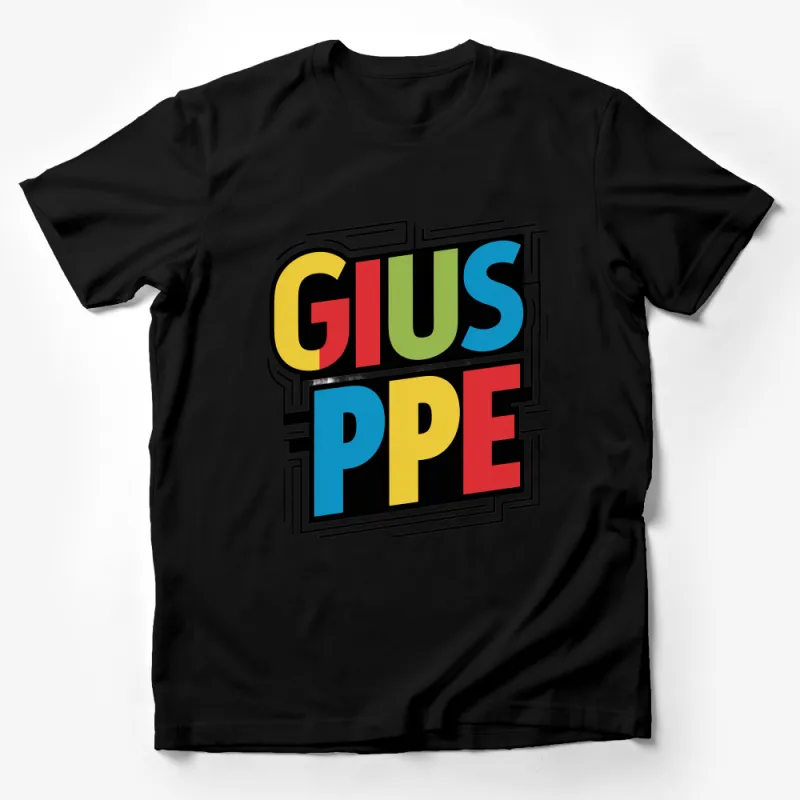 Colorful Block Letters Giuseppe Graphic Tee, Unisex T-Shirt for Casual Wear, Bold Typography Shirt for Men and Women Male T-Shirt