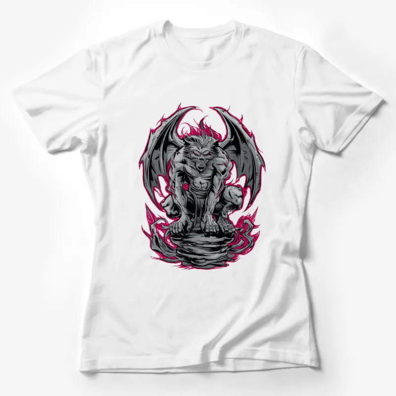 Gothic Demon T-Shirt, Men's Dark Fantasy Graphic Tee, Occult Style Statement Shirt, Cool Fiery Beast Illustration, Casual Streetwear Female T-Shirt