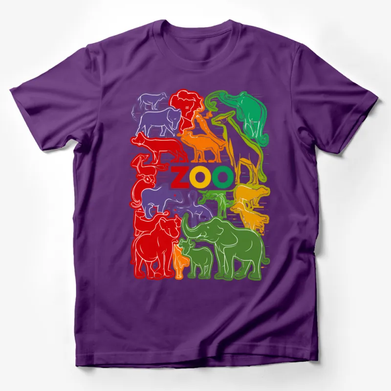 Colorful Zoo Animals T-Shirt, Kids Educational Graphic Tee, Safari Wildlife Adventure, Family Zoo Trip Outfit, Unique Animal Lover Gift Male T-Shirt