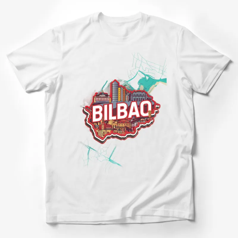 Bilbao City Skyline T-Shirt, Urban Chic Fashion, Trendy Travel Tee, Vibrant Cityscape Illustration, Casual Streetwear Male T-Shirt