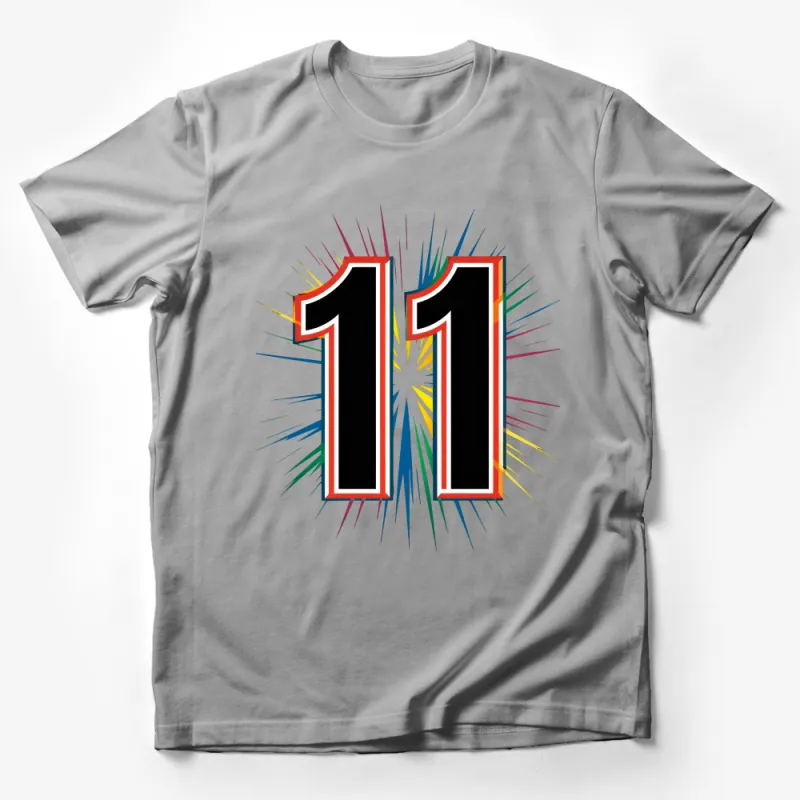 Retro 11 Number T-Shirt, Vintage Birthday Tee, Unisex Party Number Shirt, Colorful Firework Design Top, Gift Male T-Shirt