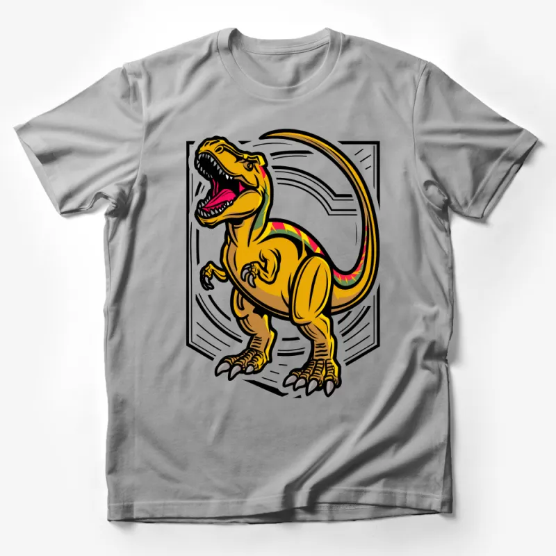 Colorful Dinosaur T-Shirt, Trendy Graphic Tee, Retro Style Dino Shirt, Unisex Adult Clothing, Casual Streetwear, Fun Gift Idea Male T-Shirt