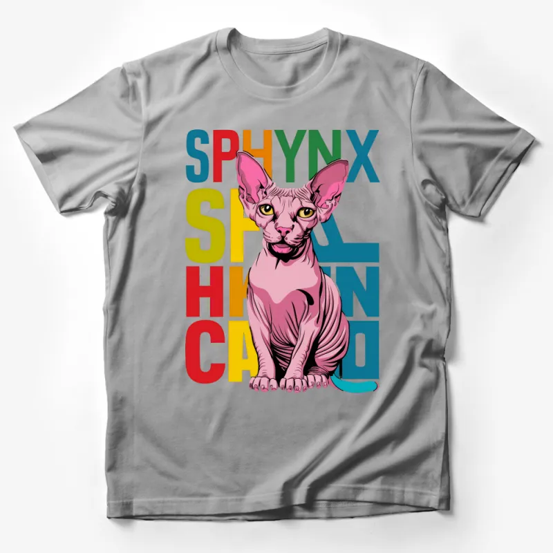 Colorful Sphynx Cat Shirt, Vibrant Hairless Cat Graphic Tee, Pet Lover Unisex T-Shirt, Funky Feline Casual Wear, Unique Cat Lover Gift Male T-Shirt