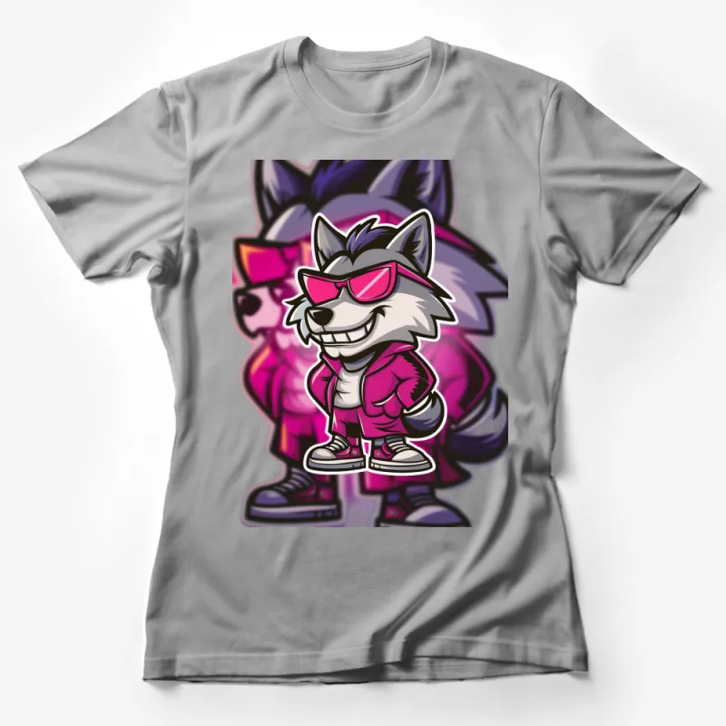 Cool Wolf Graphic Tee, Street Style Wolf with Sunglasses Unisex T-Shirt, Casual Hipster Top, Urban Fashion Animal Shirt for All Female T-Shirt