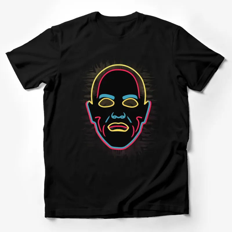 Abstract Face Art T-Shirt, Colorful Neon Line Graphic Tee, Unisex Fashion Streetwear, Artistic Urban Style Shirt, Soft Cotton Top Male T-Shirt