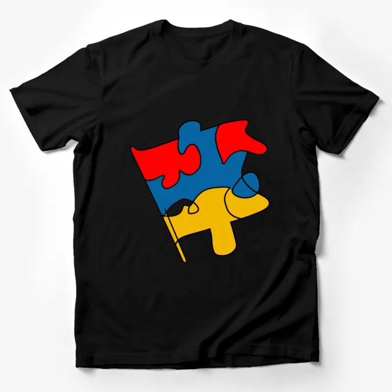 Colorful Puzzle Pieces Autism Awareness T-Shirt, Supportive Puzzle Graphic Tee, Unisex Fashion, Casual Wear Male T-Shirt