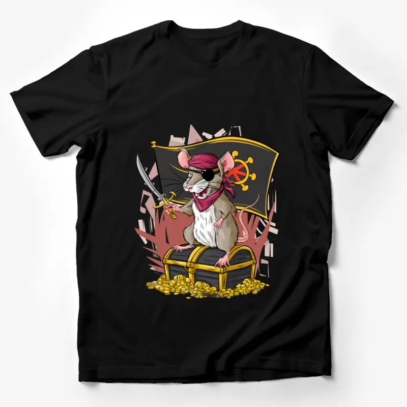 Pirate Mouse T-Shirt, Cute Cartoon Rodent with Sword and Treasure, Unisex Graphic Tee, Adventure Animal Shirt, Gift for Animal Lovers Male T-Shirt