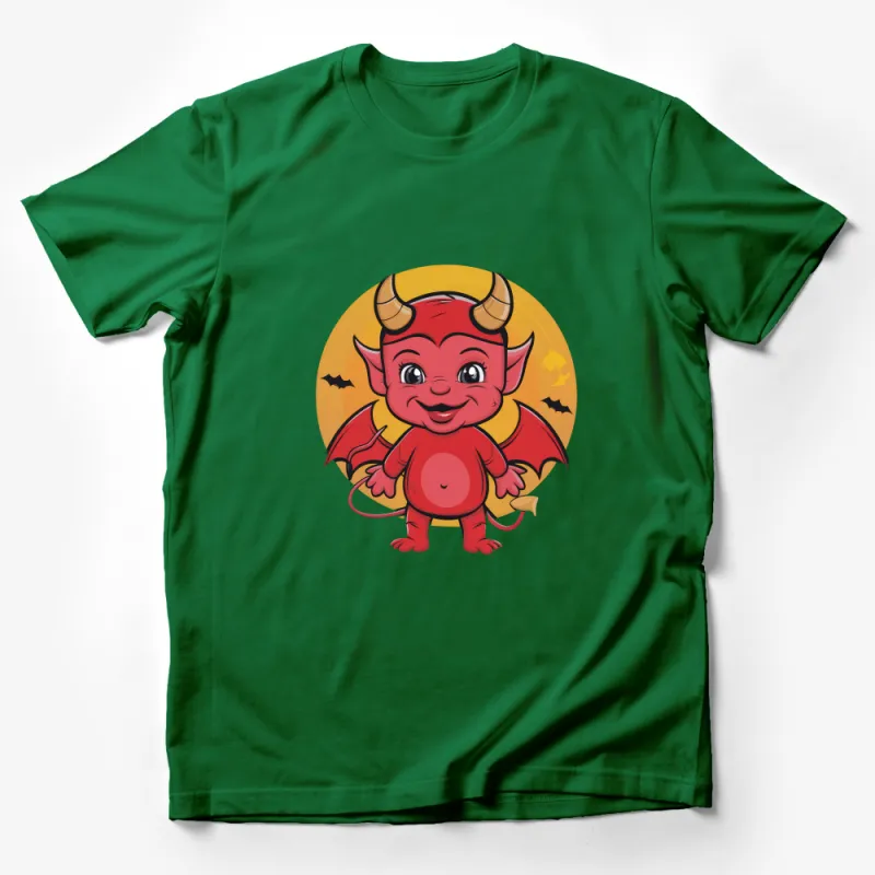 Cute Devil Cartoon Character T-Shirt, Funny Halloween Costume Tee, Kids and Adults Unisex Apparel, Red Devil with Wings, Party Outfit Male T-Shirt