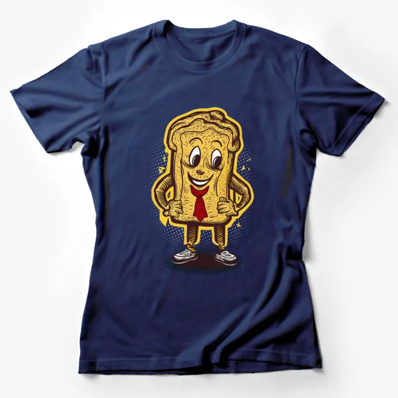 Quirky Toast Character Tee, Funny Breakfast Tee, Unisex Cartoon Food T-Shirt, Cute Graphic Tee, Toast with Tie Illustration Shirt Female T-Shirt