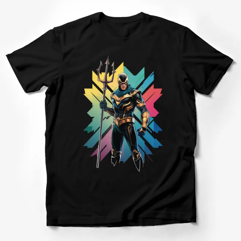 Superhero Trident T-Shirt, Colorful Comic Book Character Tee, Unisex Graphic Shirt for Fans Male T-Shirt