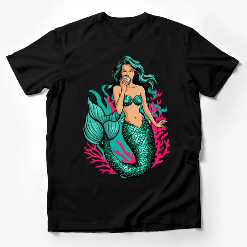 Mermaid Graphic T-Shirt, Women's Fashion Tee, Aquatic Mythical Creature Design, Ocean-Themed Casual Wear, Unique Mermaid Illustration Top Male T-Shirt