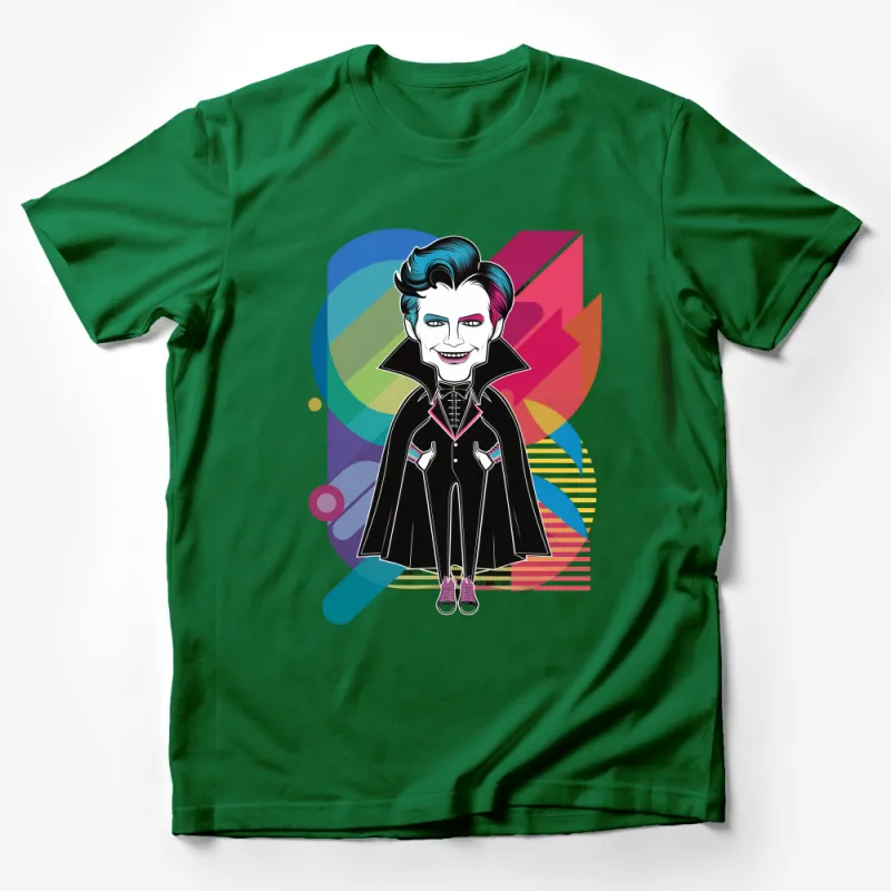 Unique Vampire Cartoon Graphic Tee, Colorful Pop Art Style T-Shirt, Unisex Casual Wear Male T-Shirt