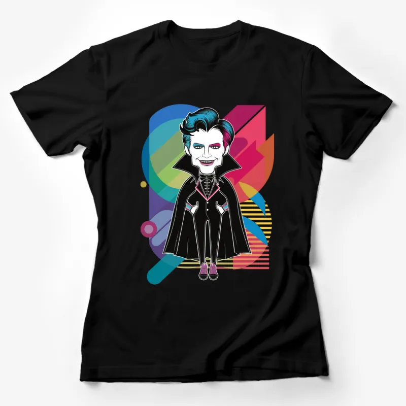 Unique Vampire Cartoon Graphic Tee, Colorful Pop Art Style T-Shirt, Unisex Casual Wear Female T-Shirt