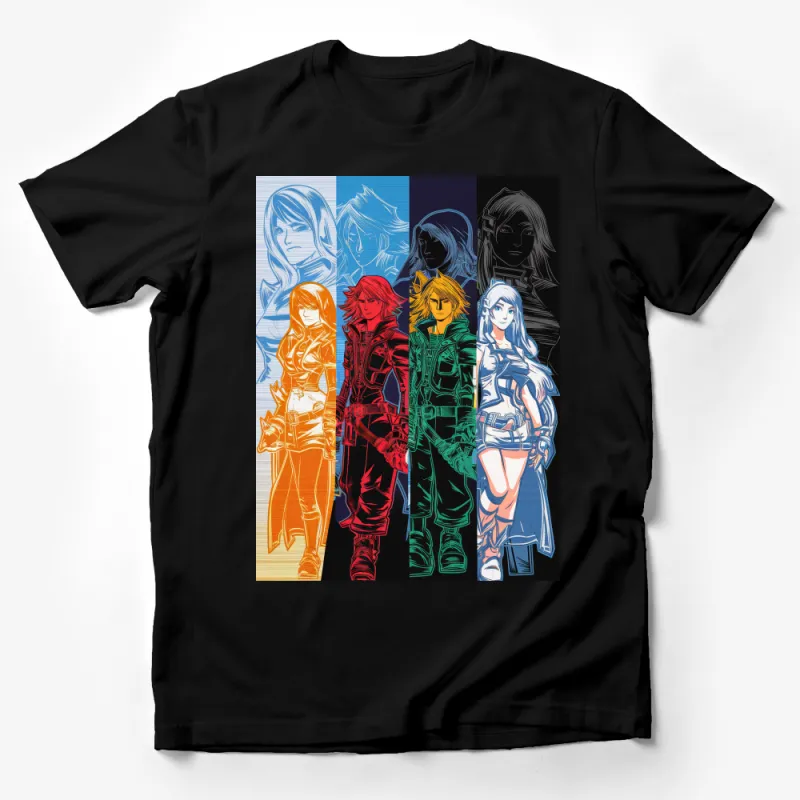 Colorful Anime Character Line-Up T-Shirt, Cool Manga Fan Tee, Unique Graphic Otaku Shirt, Vibrant Anime Group Art Apparel Male T-Shirt