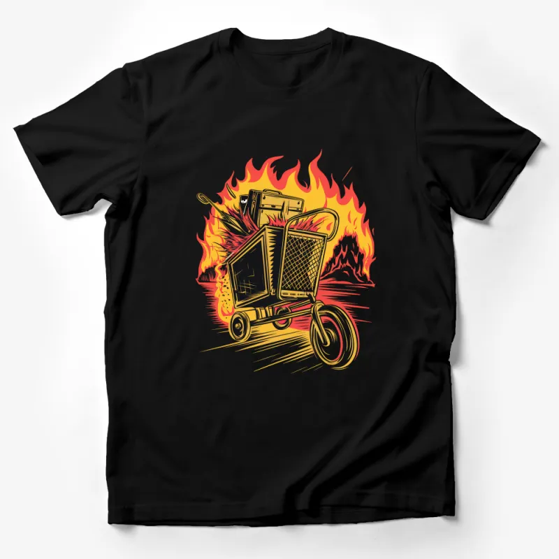 Vintage Radio Cart on Fire Graphic Tee, Unique Music Lover T-Shirt, Retro Style Shirt, Cool DJ Gift, Unisex Apparel Male T-Shirt