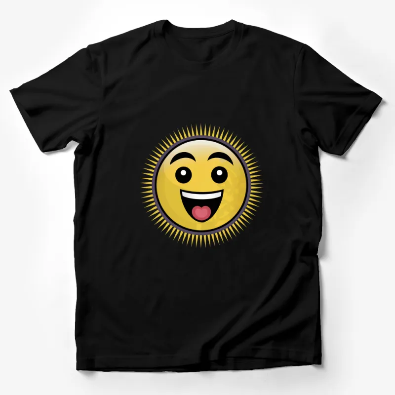 Funny Sun Emoji Graphic T-Shirt, Unisex Summer Tee, Casual Yellow Smiley Shirt, Happy Face Top, Tongue Out Emoji, Gift for Friend Male T-Shirt