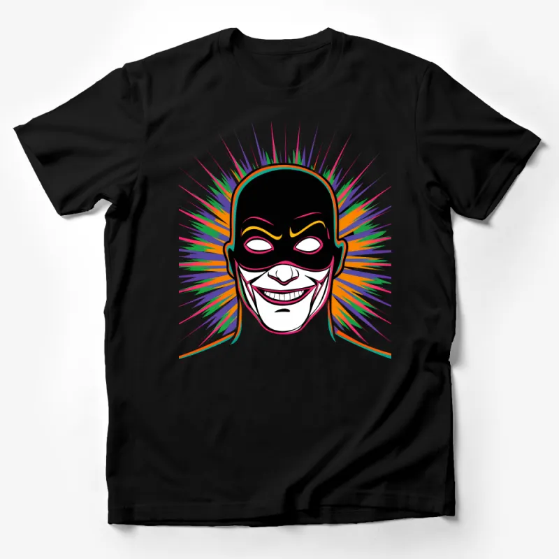 Vibrant Mask Design Unisex T-Shirt, Comfortable Cotton Graphic Tee, Festival Wear Casual Streetwear Lively Colors Male T-Shirt