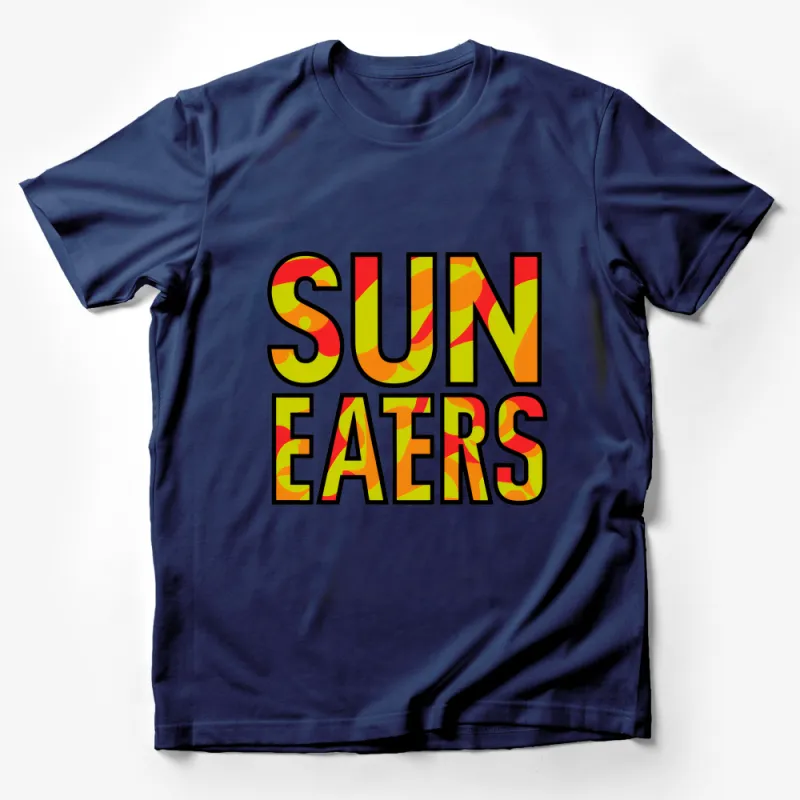 Retro Sun Eaters Graphic Tee, Bold Psychedelic Summer Shirt, Unisex Colorful Festival T-Shirt, Vintage Inspired Casual Wear Male T-Shirt