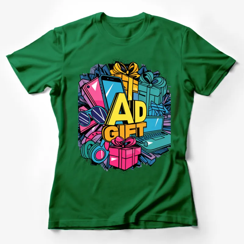 Colorful Tech Gadgets and Gifts Themed T-Shirt, Vibrant Graphic Tee for Geeks, Unisex Casual Wear Female T-Shirt