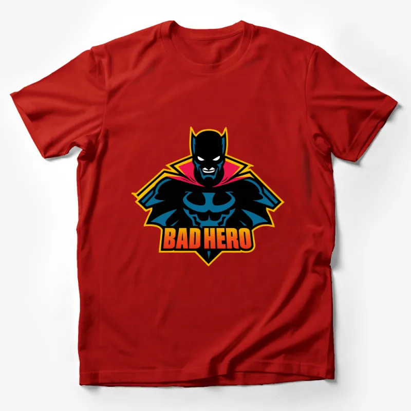 Men's Bad Hero Graphic Tee, Bold Superhero Emblem T-Shirt, Unique Comic Book Style Top, Casual Streetwear Male T-Shirt