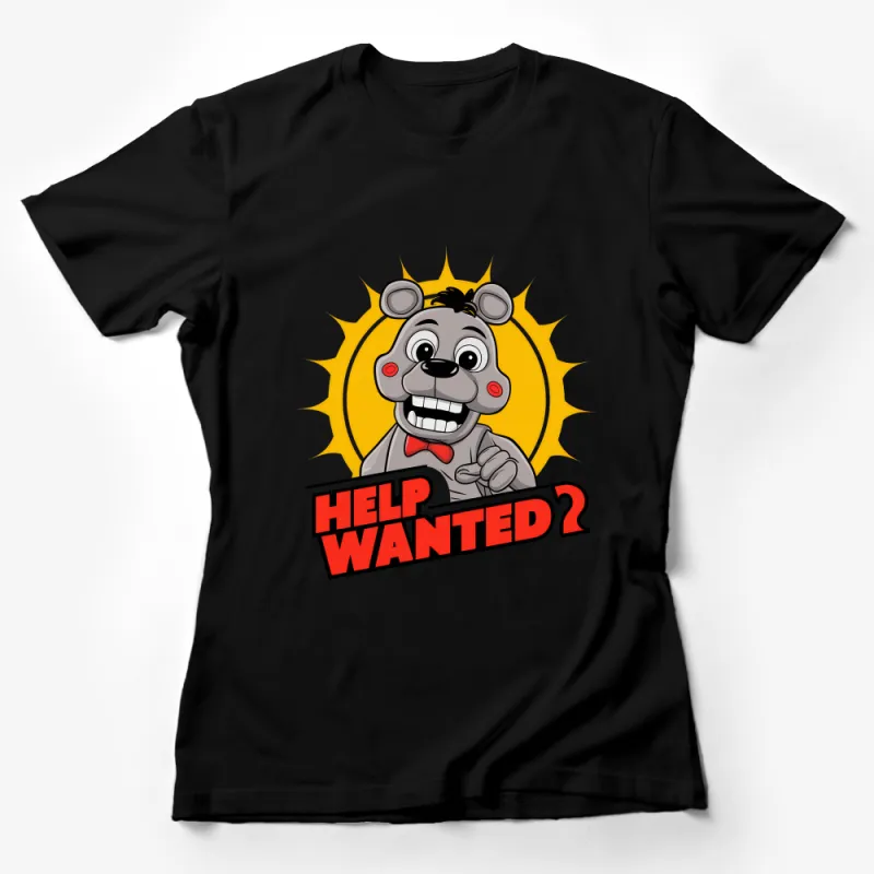 Funny Bear Cartoon T-Shirt, Help Wanted Sign, Unisex Graphic Tee, Casual Streetwear, Cool Hipster Shirt, Gift for Friends Female T-Shirt