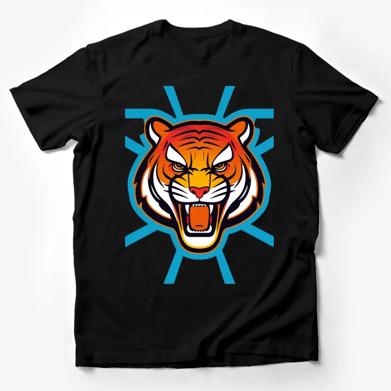 Bold Tiger Face T-Shirt, Vibrant Animal Graphic Tee, Unisex Cotton Shirt, Casual Wildlife Apparel, Statement Fashion Top Male T-Shirt