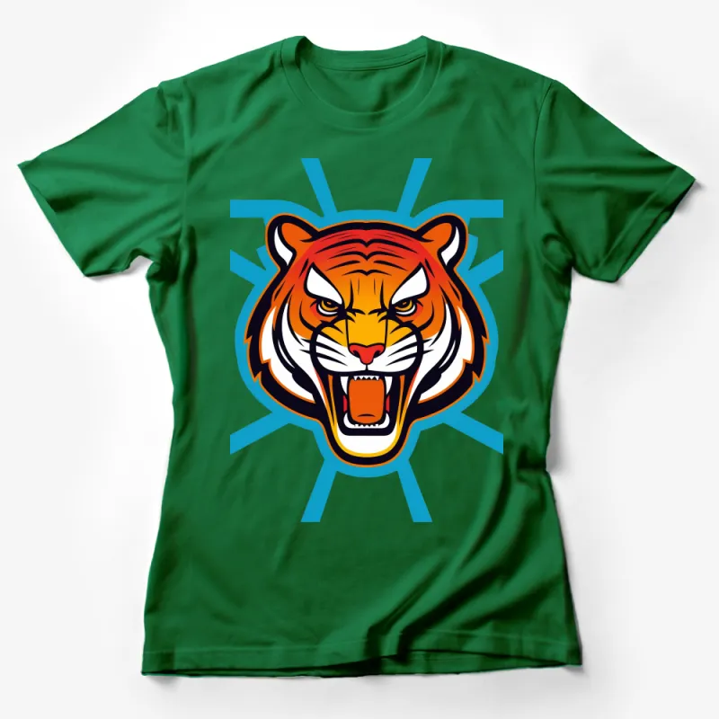 Bold Tiger Face T-Shirt, Vibrant Animal Graphic Tee, Unisex Cotton Shirt, Casual Wildlife Apparel, Statement Fashion Top Female T-Shirt