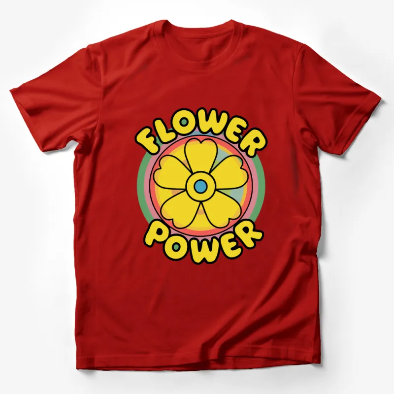 Retro Flower Power T-Shirt, Vintage Style Floral Tee, Colorful Hippie Shirt, Peace Symbol Summer Top, Unisex Fashion Clothing Male T-Shirt