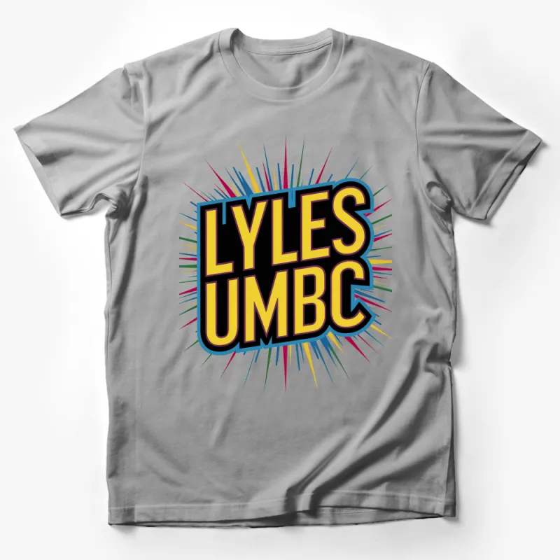 Vibrant Retro Comic Style LYLES UMBC T-Shirt, Colorful Unisex Graphic Tee, Casual Streetwear Fashion, Unique Pop Art Design Top Male T-Shirt