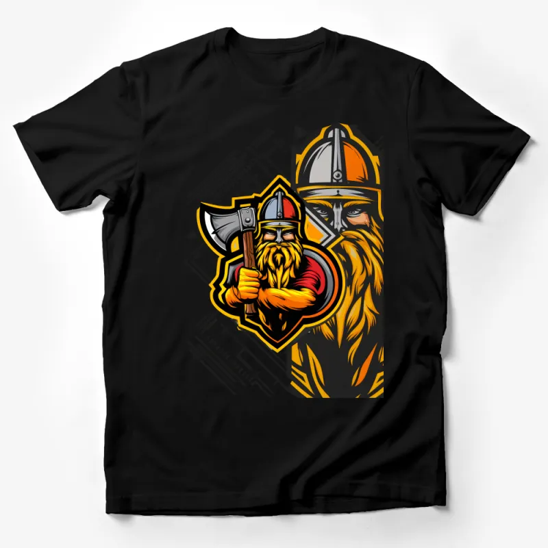 Viking Warrior Graphic Tee, Men's Norse Mythology Shirt, Bold Viking Axe T-Shirt, Unique Bearded Warrior Illustration Top Male T-Shirt