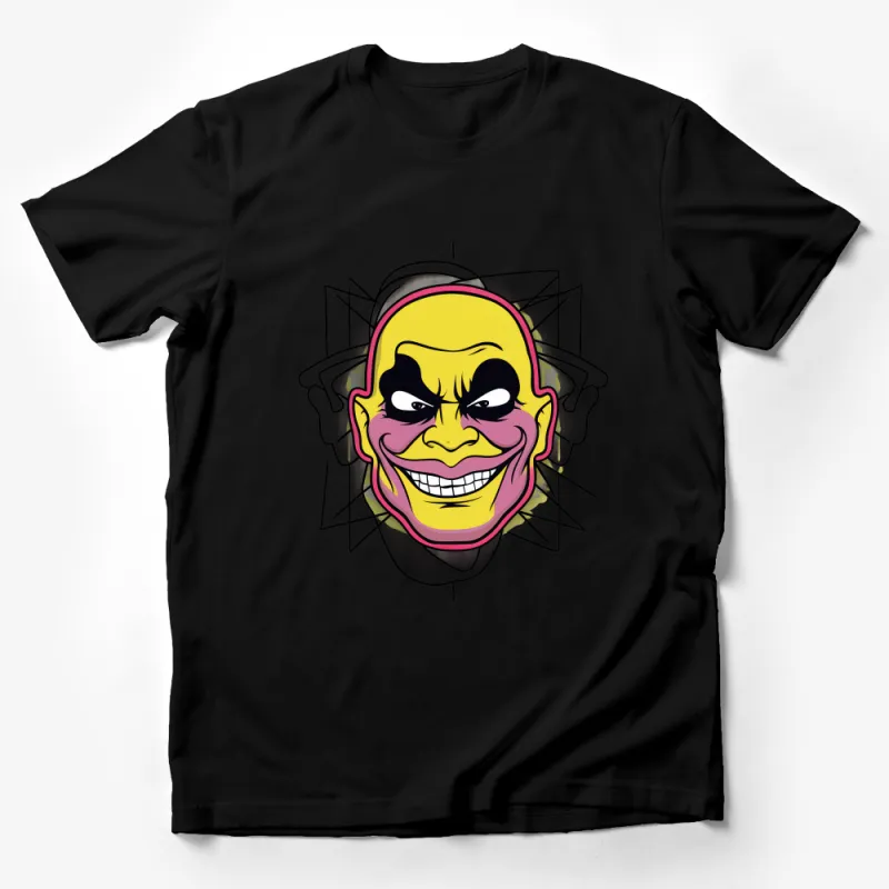 Unique Smiling Face Graphic Tee, Vibrant Yellow Unisex T-Shirt, Urban Streetwear, Casual Hip-Hop Style Shirt, Cool Illustration Top Male T-Shirt