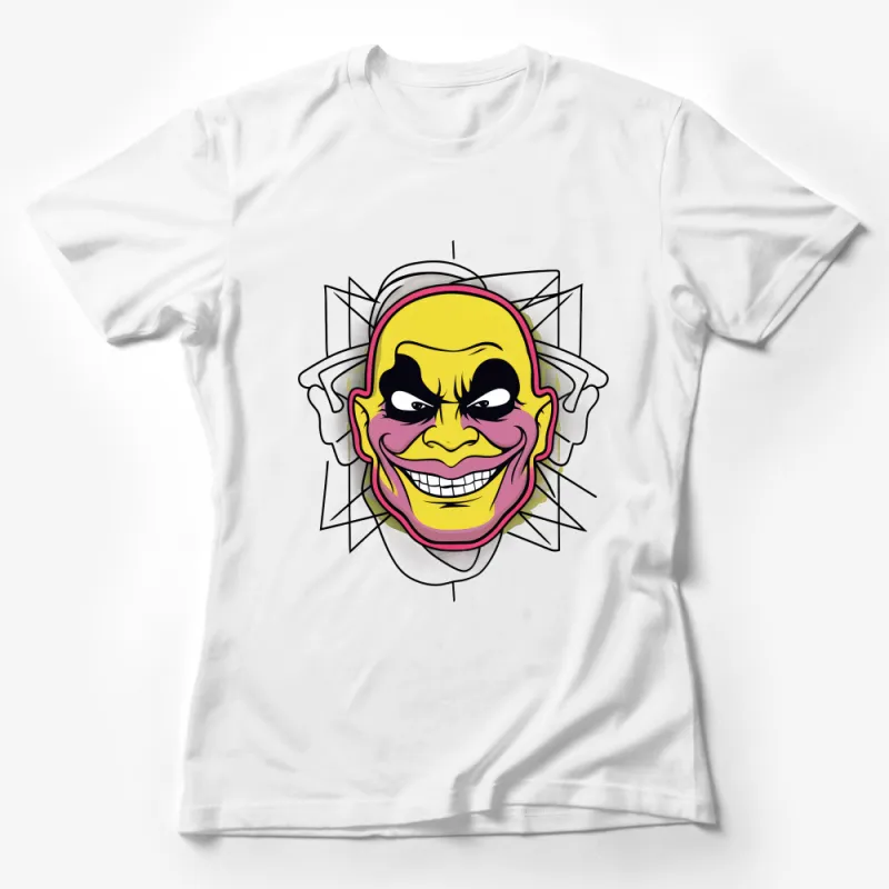 Unique Smiling Face Graphic Tee, Vibrant Yellow Unisex T-Shirt, Urban Streetwear, Casual Hip-Hop Style Shirt, Cool Illustration Top Female T-Shirt