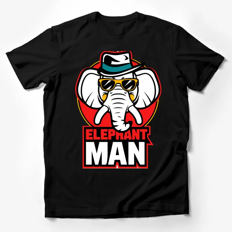 Cool Elephant Man Graphic Tee, Funny Animal Face with Sunglasses and Hat T-Shirt, Unisex Casual Wear Male T-Shirt