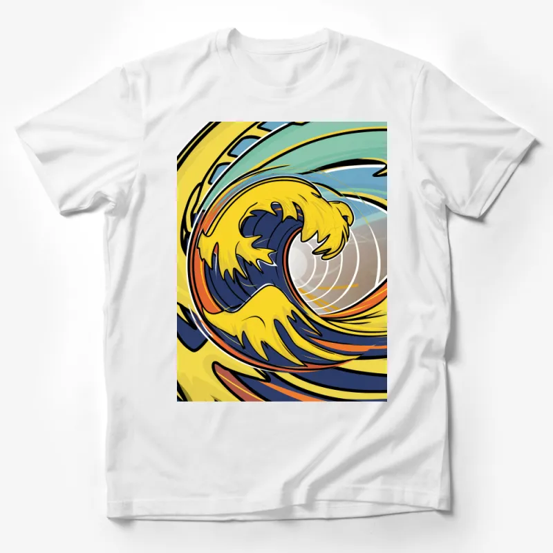 Abstract Wave Art T-Shirt, Graphic Tee, Vibrant Yellow and Blue Design, Unisex Modern Art Shirt, Casual Streetwear, Bold Colorful Top Male T-Shirt