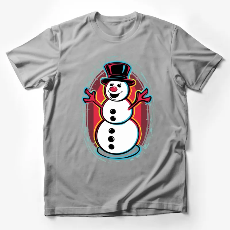 Vibrant Cartoon Snowman T-Shirt, Unisex Winter Apparel, Holiday Graphic Tee, Christmas Gift Idea Male T-Shirt